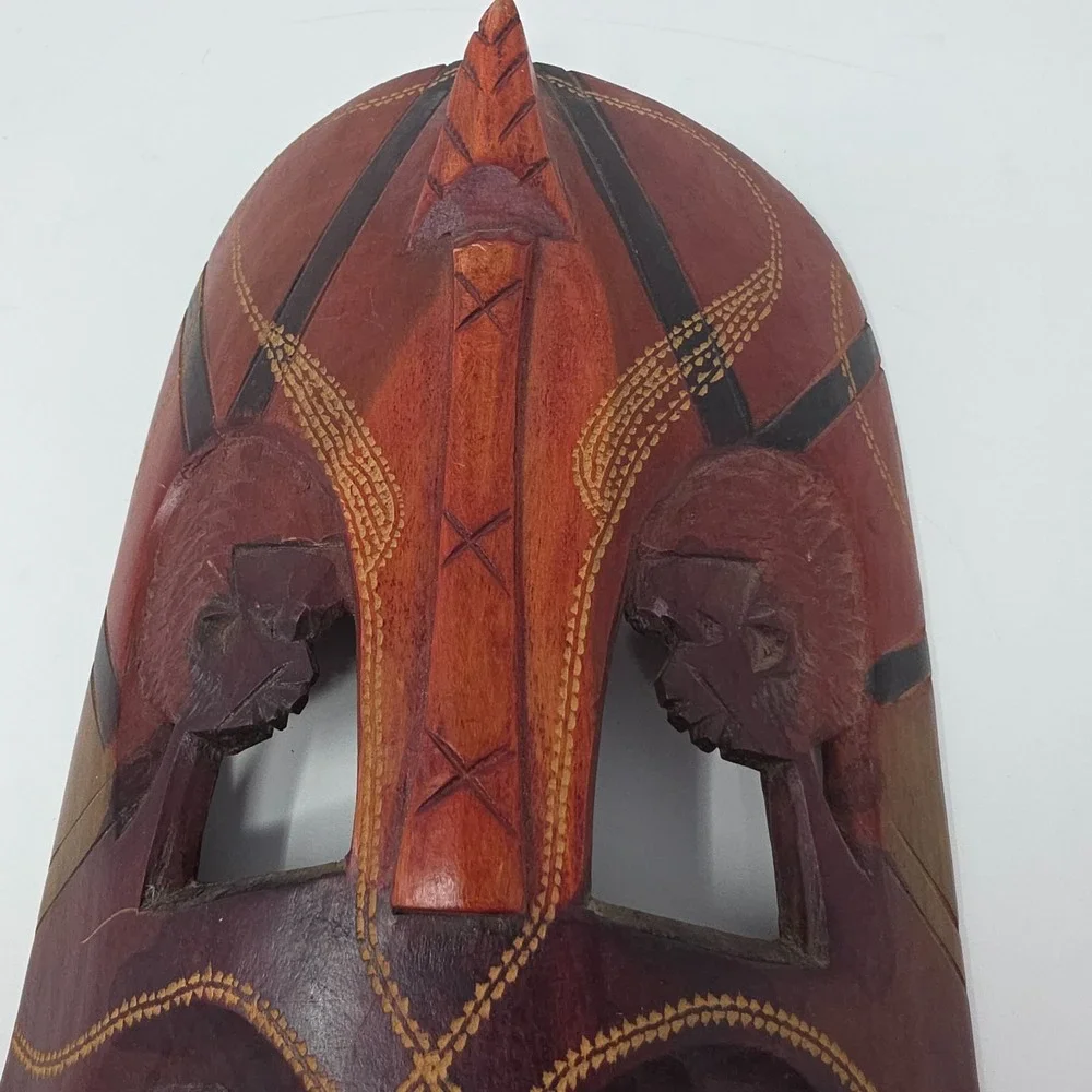 Hand Carved African Tribal Mask Made in Kenya Wood Wall Art Vintage
